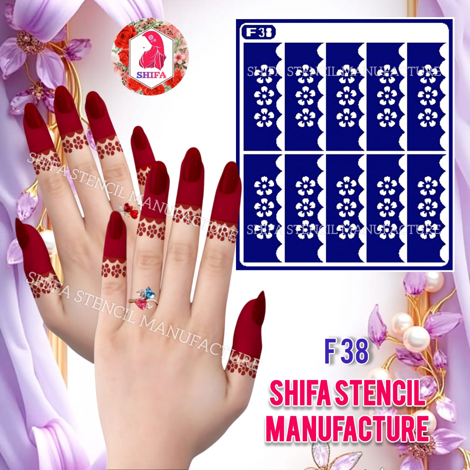 F 38 Floral Scallop - Sticker Overview - Shifa Stencil Manufacturer